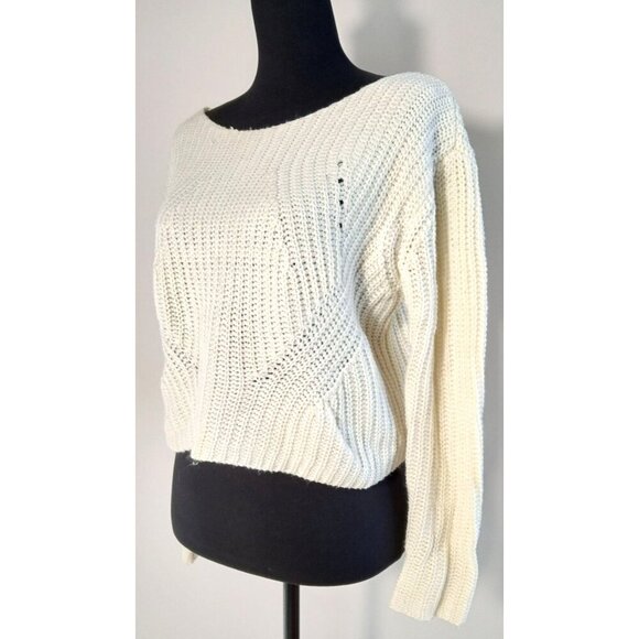 Say What Ivory Cable Knit Cropped Sweater Small Super Cute - Picture 13 of 13
